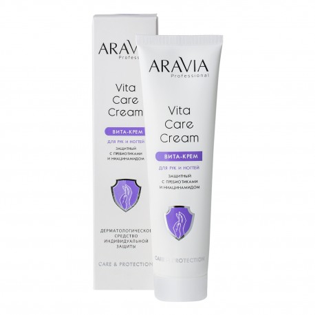 Вита-крем для рук и ногтей защитный Vita Care Cream с пребиотиками и ниацинамидом, 100 мл, Aravia Professional