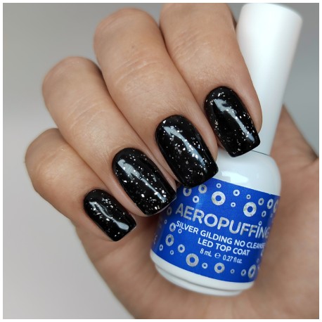 Aeropuffing, верхнее покрытие с серебряной поталью Silver Gilding No Cleanse LED Top Coat, 8 мл.