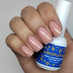 Aeropuffing, база каучуковая персиковая с шиммером Peach Shimmer Rubber LED Base Coat, 8 мл.