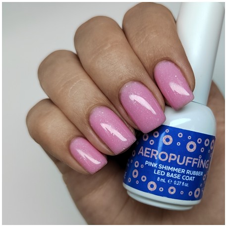 Aeropuffing, база каучуковая розовая с шиммером Pink Shimmer Rubber LED Base Coat, 8 мл.