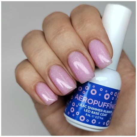 Aeropuffing, база каучуковая сиреневая с шиммером Lilac Shimmer Rubber LED Base Coat, 8 мл.