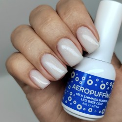 Aeropuffing, база каучуковая молочная с шиммером Milk Shimmer Rubber LED Base Coat, 8 мл.