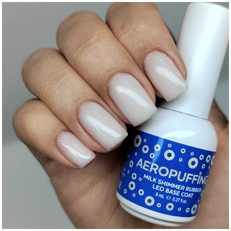 Aeropuffing, база каучуковая молочная с шиммером Milk Shimmer Rubber LED Base Coat, 8 мл.